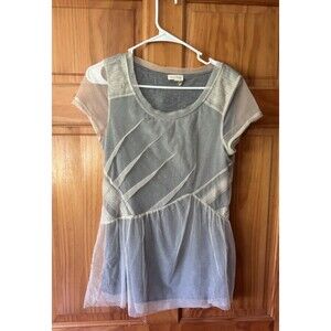Anthropologie Meadow Rue Gray Dahlia Tulle Overlay Jersey Tee Size Medium